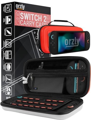 Orzly Case Compatible with Nintendo Switch 2 – Protective Travel Carry Case with Screen Padding, Game Card & microSD Slots, Zipped & Open Pockets for Accessories – 7.9 Gift Boxed