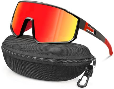 XFSRG Occhiali da Sole da Uomo Donna Ciclismo Polarizzati Protezione UV400 Bicicletta Antivento con Custodia per Ciclismo Corsa Sci(Rosso)
