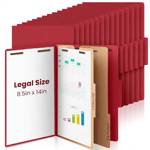 AmazingSpark 12 Pcs Legal Size Classification Folders Bulk 2 Divider Pressboard File Folder with Expansion 2 Prongs Fastener Heavy Duty Office File Organizer for School Hospitals Home(Dark Red)
