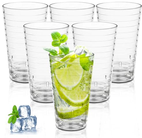 GOMETY Juego de 6 vasos de camping de plástico, 260 ml, vasos de camping, vasos de agua acrílicos, vasos de plástico apilables, reutilizables, para exteriores, jardín, fiesta, hogar, lavavajillas, sin