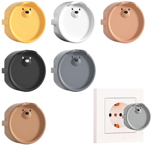 ZUWIJEQ Protector Enchufes para Bebes 6 Piezas, tapa enchufes para bebes de Silicona Diseño Oso,cubre enchufes bebe,Seguridad Infantil para el Hogar,Anti-polvo y Protección contra Descargas Eléctricas