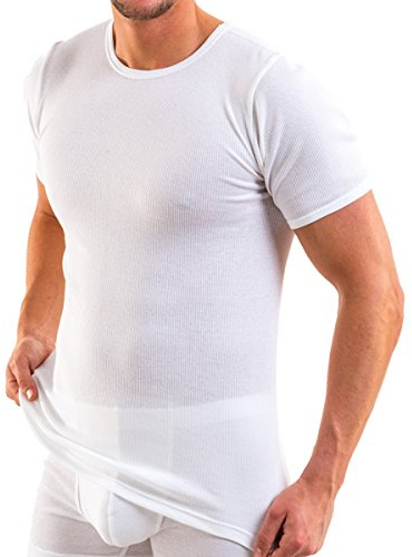 HERMKO 3842 Camiseta de Manga Corta para Hombre, canalé Doble, Camiseta Interior de Manga 1/4, 100% algodón orgánico