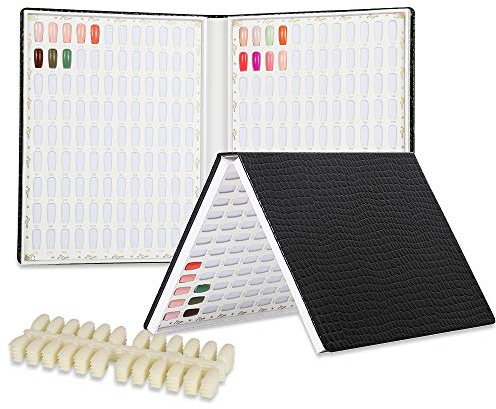 BNG Livre D'Affichage Des Ongles 216 Couleurs Carte D'Affichage De Vernis à Ongles Professionnel, Livre En Cuir Noir Nuancier Des Ongles, Conception D'Art Des Ongles Avec 240 Pcs Faux Ongles Conseils