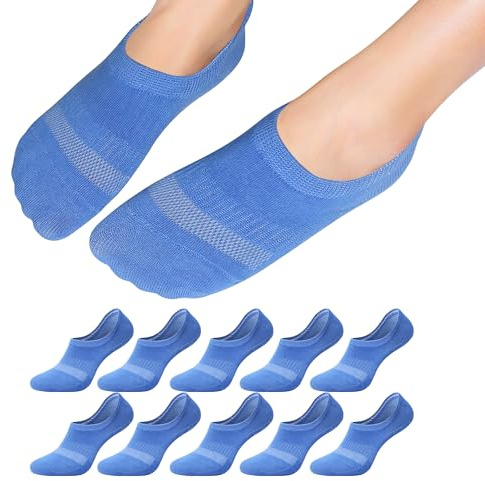 Falechay 10 Paires Chaussettes Basses pour Femmes, Invisible Socquettes Hommes de Sport en Coton Silicone anti-dérapant Bleu 39-42