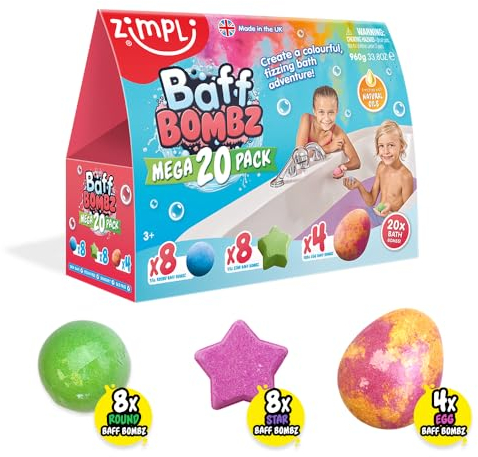 ZIMPLI - 20 x Bombe da Bagno Mega Value Pack, Crea un'Avventura da Bagno Colorata e Frizzante, Set Regalo per Bambini Bombe da Bagno Frizzanti, Regali di Compleanno per Bambini e Bambine