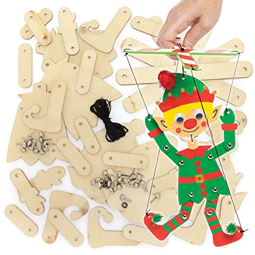 Baker Ross Weihnachtselfe aus Holz, Marionette, 3er-Packung, eigene Holzpuppen basteln, Puppen für Kinder, Holzhandwerk für Kinder zum Zusammenbauen und Verzieren, FE960