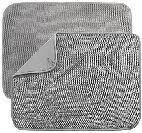 Paquete de 2 alfombrillas de microfibra para secar platos, escurridor de platos absorbente, encimera de cocina, almohadillas de secado de platos súper absorbentes de 50 x 38 cm, color gris
