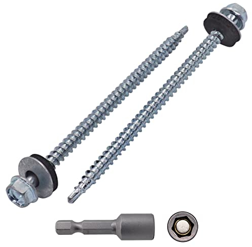 SKIR'CO (60 piezas) Tornillos para techos chapados en zinc, tornillos autoperforantes de 4,8 x 90 mm con arandelas de sellado EPDM