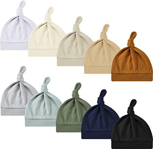 Janmercy 10Pcs Baby Newborn Hats Set Stretchy Knot Beanie Infant Hats for Boy Girl Baby Cute Cap Beanies 10 Colors 0-6 Months(Classic Colors)