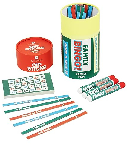 Talking Tables Family Bingo Game Set for Kids and Adults – Fun Party Game for Christmas, Family Gatherings, Parties – Includes 6 Dobbers, 100 Sheets, 48 Call Out Sticks Idea –