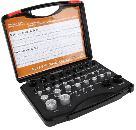 Jauarta 44 Pièces Vérificateur de Filetage D'écrou et de Boulon 10B21 Jauge D'identification D'écrou de Boulon de Haute Précision en Acier au Carbone avec Boîte de Rangement pour