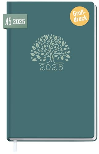Häfft® Großdruck-Kalender 2025 Petrolgrün mit extra großer Schrift - Buchkalender 1 Woche auf 2 Seiten, Terminkalender, Wochenplaner, Terminplaner - nachhaltig & klimafreundlich