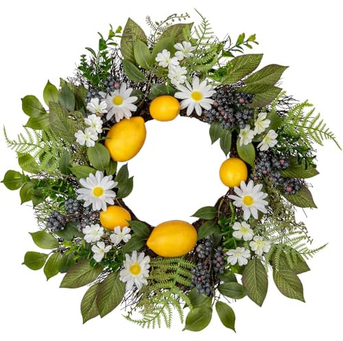 18 Zoll/46 cm Künstliche Blumenkranz Dekorative Türkranz Zitrone für Haustür, Hauswandbehang oder Frühlings-Sommer-Osterdekoration, Zuhause, Parties, Türen, HochzeitenKranz-Ideen