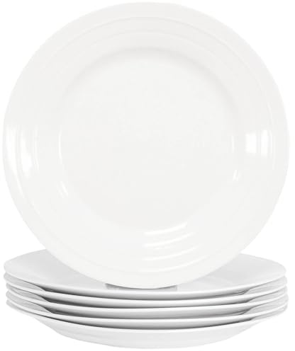 simpa 6PC Porcelain White Concave Dinner Plate Tableware Set. 27cm Diameter Plates. Dishwasher & Microwave Safe.
