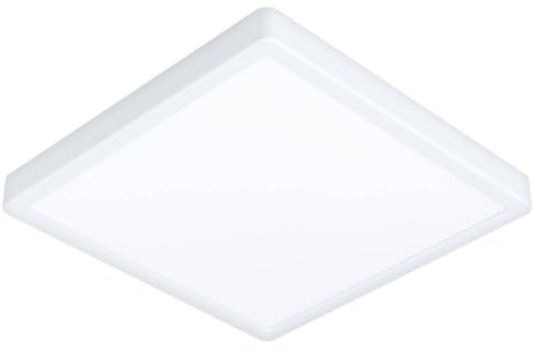 Eglo Fueva 6 Plafoniera a LED, quadrata, lampada da soffitto in plastica, colore bianco, luce bianca calda e fredda, 29 x 29 cm