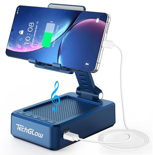 TechGlow Gifts for Men Women Foldable Cellphone Stand with Bluetooth Speaker and Power Bank Birthday Gift Idea for Mom Dad Cool Gadget Tech Gifts-Blue