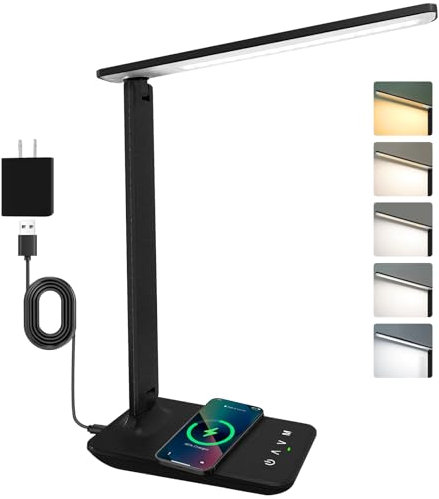Jumoking Schreibtischlampe LED Dimmbar Augenschutz,Desk Lamp mit 5 Farben und 5 Helligkeitsstufen,Tischlampemit USB Ladeanschluss Touch Steuerung für Kinder, Schlafzimmer, Lektüre, Büros (Black Pro)
