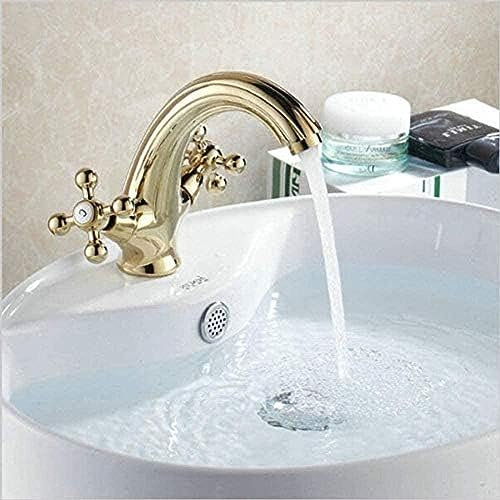 GSZCCZS Faucet Kitchen Tap Faucet Bathroom Faucet Gold Double Cross Handle Washbasin Mixer Tap Single Hole Washbasin Faucet Polished Basin Mixer,Sink Faucet