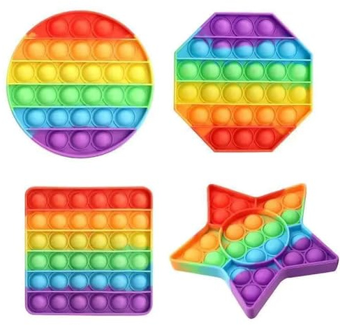 4Pcs Idget Toys, Poppers, Rainbow Fidget Toys, Round and Square Stress Relief Toys, for Fun/Learning/Relaxation Rainbow Popper Pop Up Toys