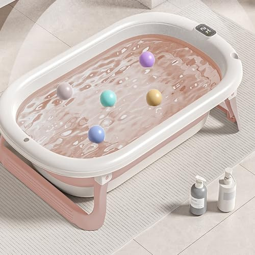 Baignoire Pliable pour Bébé avec Coussin Antidérapant – Design Portable pour la Maison et les Voyages - Benoire pour Bébé à Bain - Baignoire Pliante BB Facile à Nettoyer-A-43 * 71 * 18,5 cm (rose)