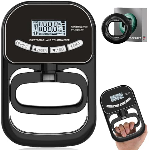Compteur de force manuel numérique de 180 kg avec anneaux en silicone de 70 à 80 lb, couteau de force de préhension électronique avec écran LCD, dynamomètre manuel, dynamomètre à main, pour le sport