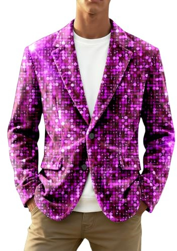 Blazer Uomo Casual, Giacca in Corduroy con Paillettes per Uomo con Elegante Rever per Feste e Eventi Formali