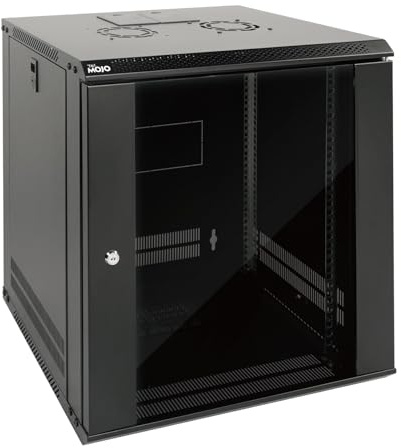 Tecmojo 450 mm djup nätverksskåp, väggserverskåp, IT-nätverksrackhölje, låsbar dörr och sidoväggar, platt förpackning (svart, 12U glasdörr svart)