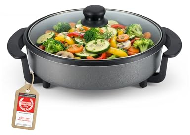 TZS First Austria - Padella Elettrica Multifunzione 1,8L - Ø 30cm - 1500W - Termostato Regolabile (90-240°C) - Rivestimento Antiaderente - Ideale per Feste e Paella - Grigio