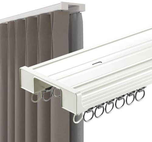 Aluminium dubbel trac takmonteringsskena – smidig gliddelare för vardagsrum och sovrum 280 cm förkolad vit perfekt för snygg rymdseparering