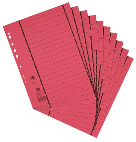 Elba 06456RO Reference Dividers with Perforation Numbered 1-10 Lined Application Folder Set of 100 Red