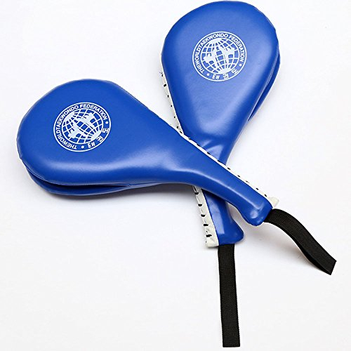 Luniquz PU-Leder Taekwondo Handpratze Doppelpolster Hand Schlag Pratze Taekwondo Fußtechniken Trainingsgerät-Blau(1 Paar)