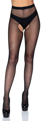 Sheer Nylon Crotchless Pantyhose (Black/One Size)