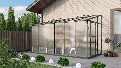 Gartenwelt Riegelsberger Anlehngewächshaus Ida - Ausführung: 7800 HKP 6 mm dunkelgrün, Fläche: ca. 7,8 m², mit 2 Dachfenster, Sockelmaß: 1,90 x 3,79 m
