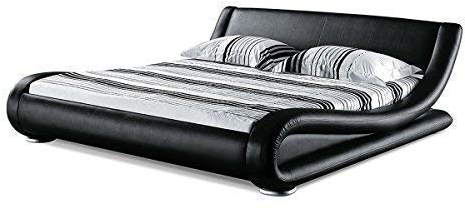 Supply24 since 2004 Designer Leder Bett Avignon mit Lattenrahmen Lattenrost Polsterbett wellenförmiges Lederbett schwarz modern gewelltes Bett Doppelbett günstig (180 x 200 cm)