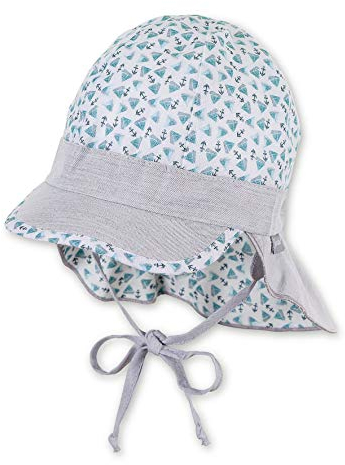 Sterntaler Baby-Jungen Schirmmütze Bindebändern, Nackenschutz und Muster mit Segelboot-und Anker-Motiven Mütze, Türkis (Türkis 435), (Herstellergröße: 45)