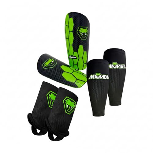 MAMBA Ultimate Shin Guard Bundle, 3 in 1 | Football Shin Pads, Ankle Guards & Compression Sleeves, Flexibility & Protection | Kids/Adults | Unique British Design (M)