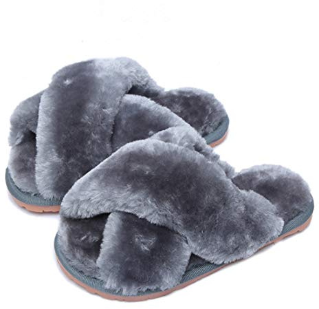 Hitopteu Damtofflor Fluffiga Tofflor Fuskpäls Lurviga öppen tå Tofflor Inomhus Utomhus Slippers Sandaler för Damer