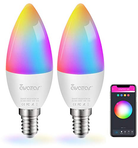 Avatar Controls E14 Smart Bulbs 2 Pack, WiFi LED Candle Light C37 5W, RGB Colour Changing & Dimmable, 2700K-6500K Warm to Cool White, Music Sync, Group Control, Compatible with Alexa & Google Home