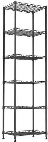 REGILLER 6 Wire Shelving Steel Storage Rack Adjustable Unit Shelves for Laundry Bathroom Kitchen Pantry Closet(Black,11.7 D x 16.8 W x 63 H)