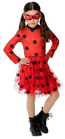 RUBIE'S Miraculous Officiel - Déguisement Robe Tutu Ladybug pour Enfant sans Masque - Taille Unique 5-8 ans. Idée Cadeau pour Carnaval, ou Anniversaire LadyBug