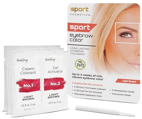 Sport Cosmetics Eyebrow Color For Women, 3 Application Kit, Light Brown