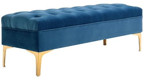 HOMCOM Panca Camera da Letto con Rivestimento Trapuntato, Panca Imbottita in Velluto con Gambe in Metallo per Ingresso, Corridoio e Soggiorno, 118x45x42 cm, Blu