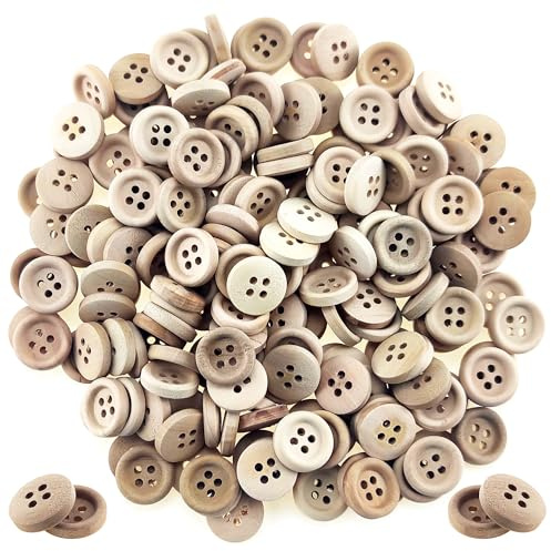 200 Pcs 15mm 0.6 Inch Round Wooden Buttons with 4 Holes Wood Sewing Buttons for Clothes Scrapbooking Art Crafting DIY Decoration