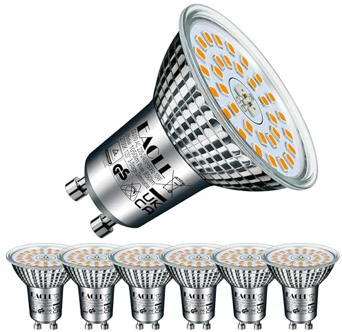 EACLL Bombillas LED GU10 10W-5W-1W Regulable(3 Etapas), No requiere atenuador, Blanca Cálida(2700K), Paquete de 6, 850LM Equivalente 110W Halógena Reflectora, 120° Sin Parpadeos Con Memoria Spotlight