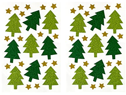 Oblique Unique® 50 Weihnachtsbaum Sticker Glitzer Sterne Tannenbaum Aufkleber für Weihnachten Xmas Geschenk Deko Weihnachtsdeko