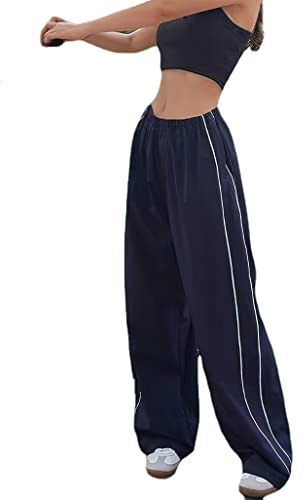 XPONNI Track Women Baggy Y2k Parachute Pants for Women Y2K Clothing(Navy,S,Small)