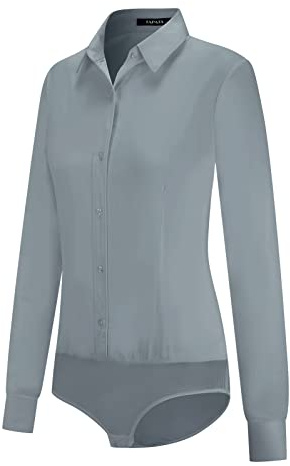 Tapata Blouse Body pour Femme avec Boutons, Une pièce, Manches Longues, Solide Chemise de Travail de Bureau, Haut décontracté, Gris pâle, L