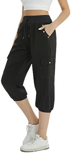 fuinloth Pantalone Capri Donna, Estatepantaloni Tre Quarti Pinocchietti Donna con 4 Tasche Nero XL 48-50