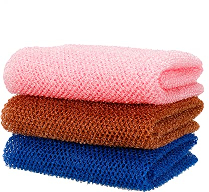 umorismo 3Pcs African Net Sponge African Exfoliating Sponge Net Long Bath Sponge Body Exfoliating Wash Scrub Shower Net Exfoliating Cloth Back Scrubber for Men Women