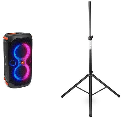 JBL PartyBox 110 in Schwarz – Trag- und rollbarer Bluetooth Party-Lautsprecher mit Lichteffekten & Pronomic SPS-1A Boxenstativ Aluminium